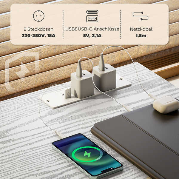 Schreibtisch mit USB Steckdosen Regalen und Schubladen weiss