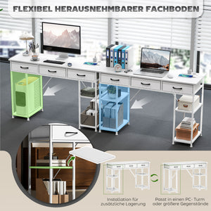 Schreibtisch mit USB Steckdosen Regalen und Schubladen weiss
