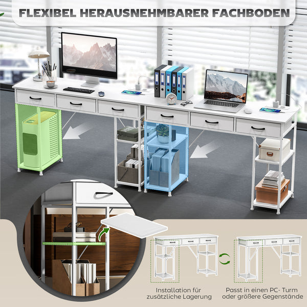 Schreibtisch mit USB Steckdosen Regalen und Schubladen weiss