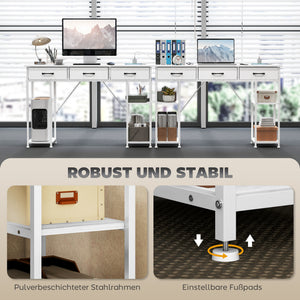 Schreibtisch mit USB Steckdosen Regalen und Schubladen weiss