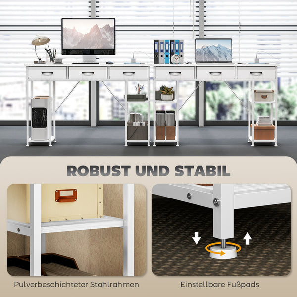 Schreibtisch mit USB Steckdosen Regalen und Schubladen weiss