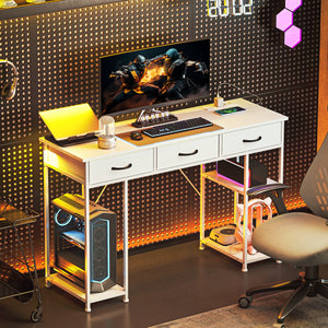 Schreibtisch mit USB Steckdosen Regalen und Schubladen weiss