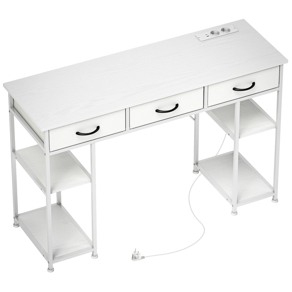 Schreibtisch mit USB Steckdosen Regalen und Schubladen weiss