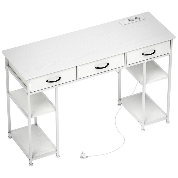 Schreibtisch mit USB Steckdosen Regalen und Schubladen weiss