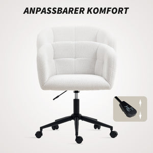 Schreibtischstuhl gepolstert rollbar mit Plüschbezug creme schwarz