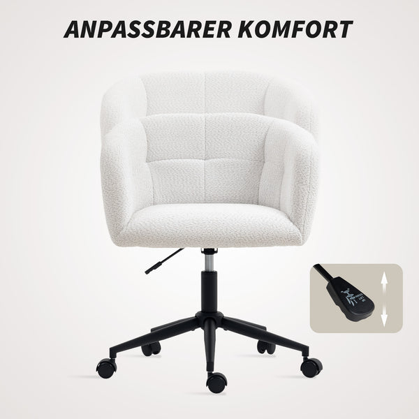 Schreibtischstuhl gepolstert rollbar mit Plüschbezug creme schwarz