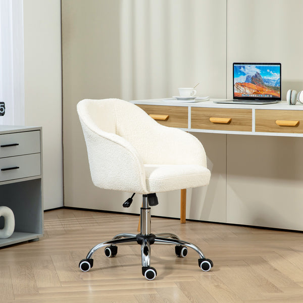 Schreibtischstuhl ergonomisch mit Wippfunktion Teddysamt cremeweiss