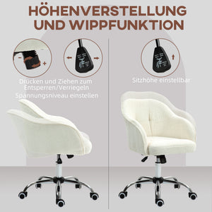 Schreibtischstuhl ergonomisch mit Wippfunktion Teddysamt cremeweiss