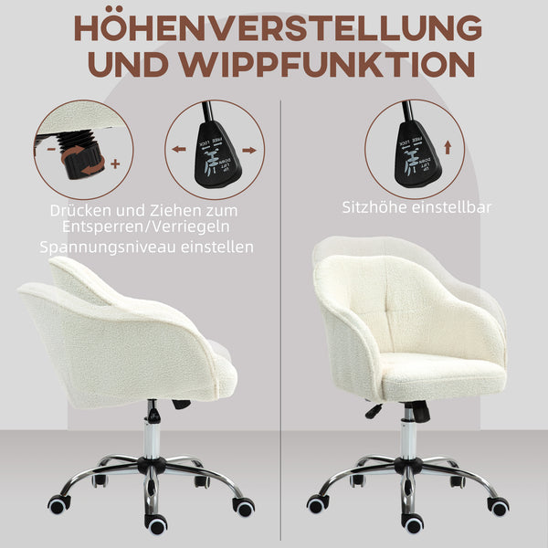 Schreibtischstuhl ergonomisch mit Wippfunktion Teddysamt cremeweiss