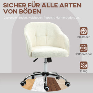 Schreibtischstuhl ergonomisch mit Wippfunktion Teddysamt cremeweiss