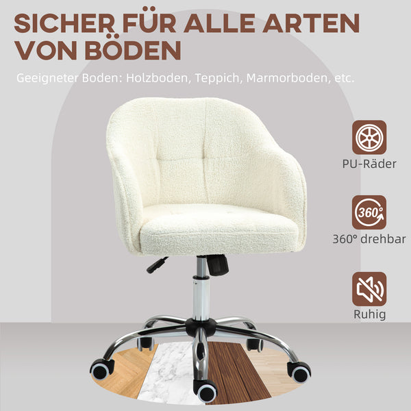 Schreibtischstuhl ergonomisch mit Wippfunktion Teddysamt cremeweiss