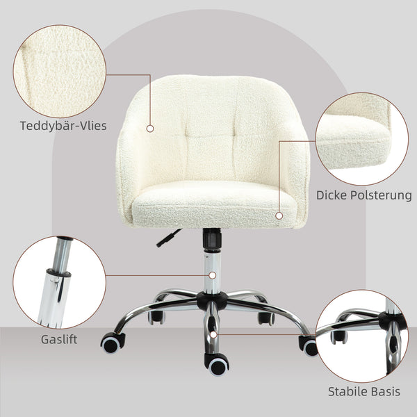 Schreibtischstuhl ergonomisch mit Wippfunktion Teddysamt cremeweiss