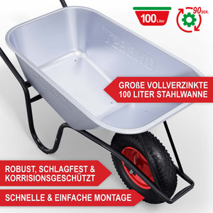 Schubkarre 100L Wanne mit 250kg Tragkraft