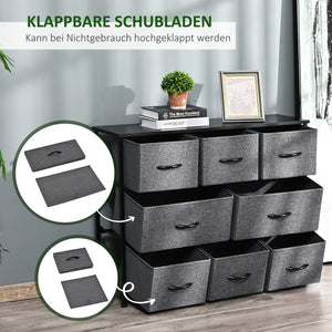 Schubladenkommode mit 8 Stoffschubladen und Metallrahmen grau