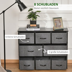 Schubladenkommode mit 8 Stoffschubladen und Metallrahmen grau