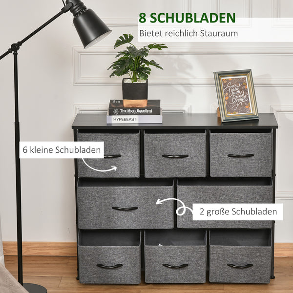 Schubladenkommode mit 8 Stoffschubladen und Metallrahmen grau