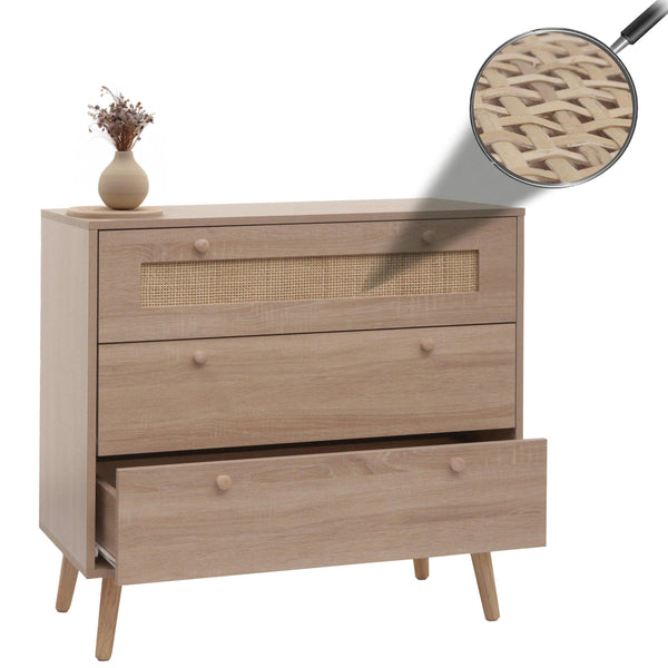 Schubladenkommode Sideboard Highboard Kubu Rattan 78x80x39cm Eiche-Optik