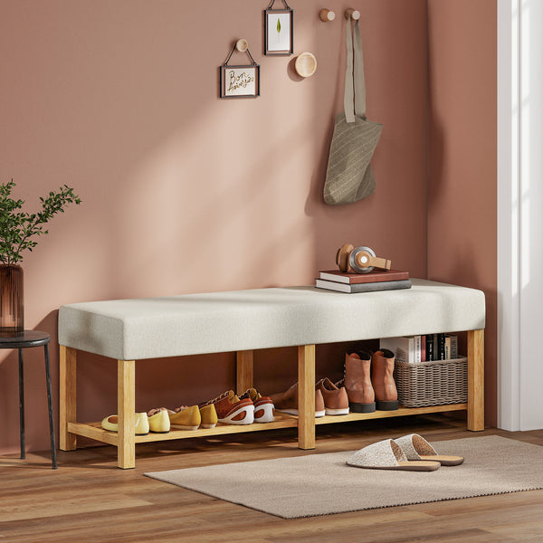Schuhbank Flurbank Sitzbank gepolstert 140cm Massivholz natur