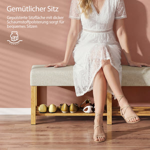 Schuhbank Flurbank Sitzbank gepolstert 140cm Massivholz natur