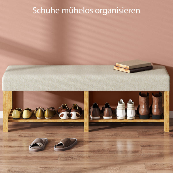 Schuhbank Flurbank Sitzbank gepolstert 140cm Massivholz natur