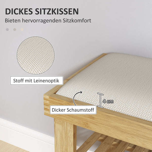 Schuhbank mit Sitzfläche und Stauraum für Flur Bambus cremeweiss