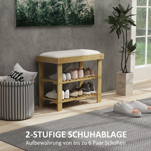 Schuhbank mit Sitzfläche und Stauraum für Flur Bambus cremeweiss