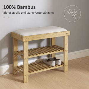 Schuhbank mit Sitzfläche und Stauraum für Flur Bambus cremeweiss