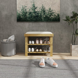Schuhbank mit Sitzfläche und Stauraum für Flur Bambus cremeweiss