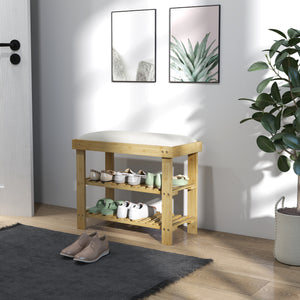 Schuhbank mit Sitzfläche und Stauraum für Flur Bambus cremeweiss