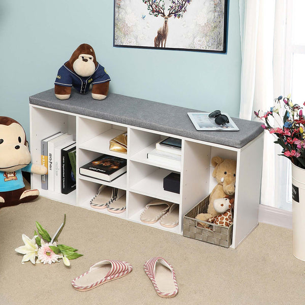 Banc à chaussures à 10 compartiments, blanc