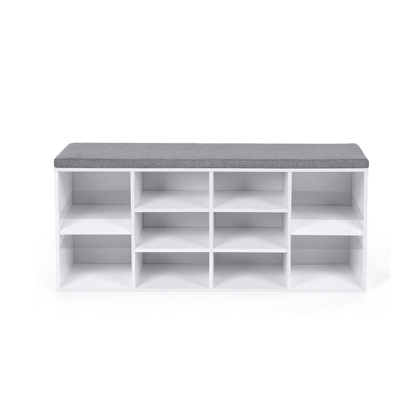 Banc à chaussures à 10 compartiments, blanc