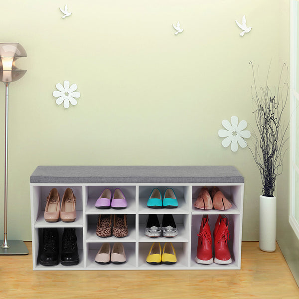 Banc à chaussures à 10 compartiments, blanc