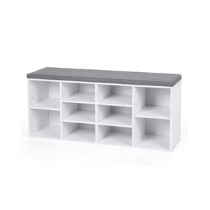 Banc à chaussures à 10 compartiments, blanc