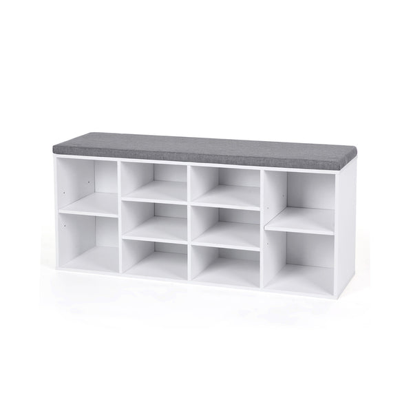 Banc à chaussures à 10 compartiments, blanc