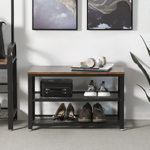 Banc à chaussures à 2 étagères, marron