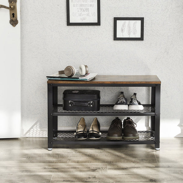 Banc à chaussures à 2 étagères, marron