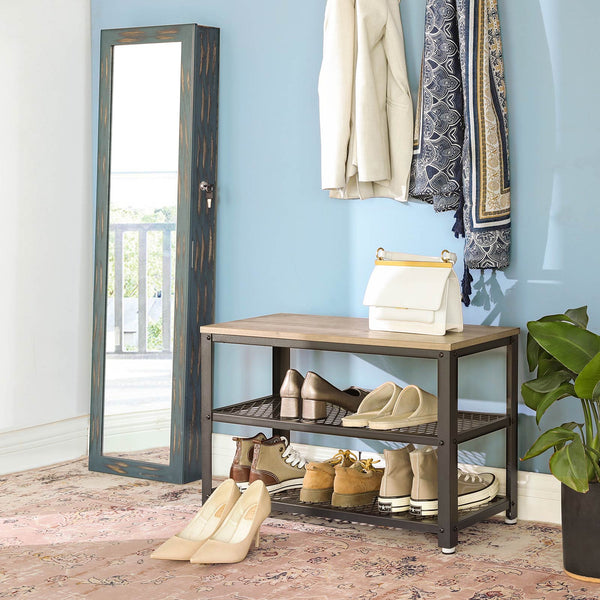Banc à chaussures à 2 étagères, gris-beige