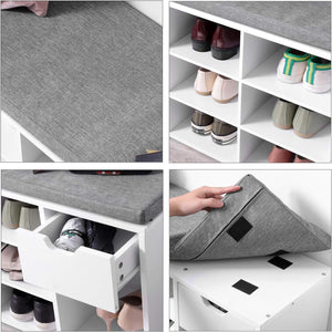 Banc à chaussures compartimenté, blanc et gris