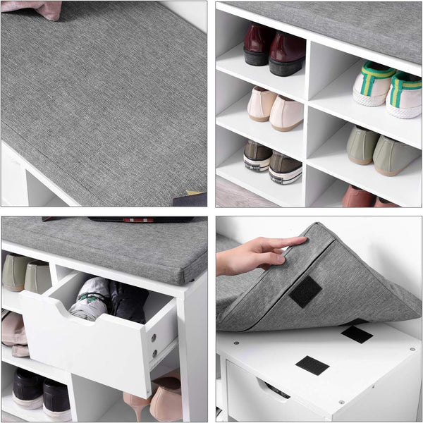Banc à chaussures compartimenté, blanc et gris