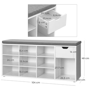 Banc à chaussures compartimenté, blanc et gris