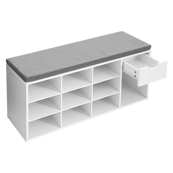 Banc à chaussures compartimenté, blanc et gris