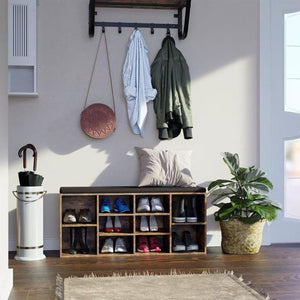 Banc à chaussures à 10 compartiments, marron