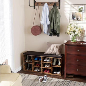 Banc à chaussures à 10 compartiments, marron