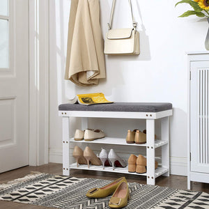 Schuhbank Sitzbank 2-stufig 150kg 71x29x49cm Bambus Weiss Grau