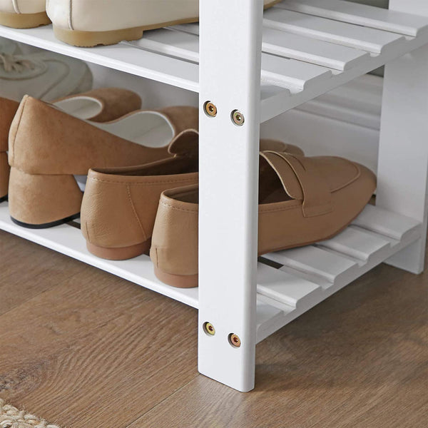 Schuhbank Sitzbank 2-stufig 150kg 71x29x49cm Bambus Weiss Grau