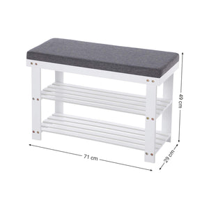 Schuhbank Sitzbank 2-stufig 150kg 71x29x49cm Bambus Weiss Grau