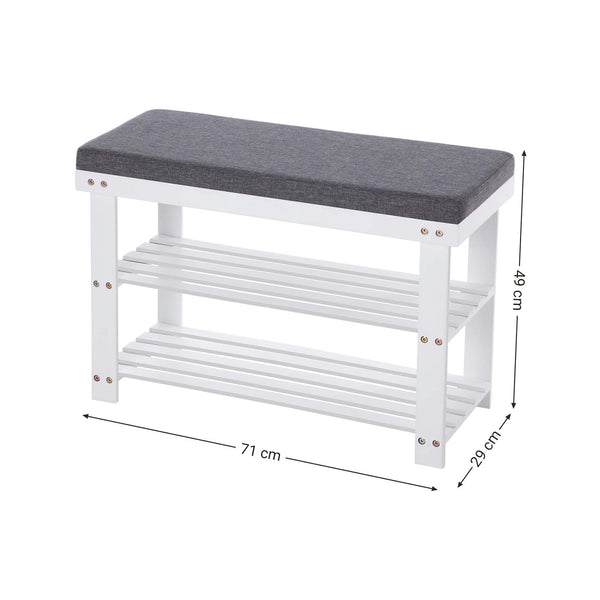 Schuhbank Sitzbank 2-stufig 150kg 71x29x49cm Bambus Weiss Grau