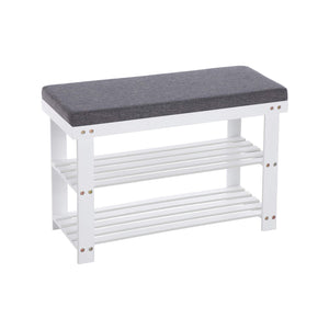 Schuhbank Sitzbank 2-stufig 150kg 71x29x49cm Bambus Weiss Grau