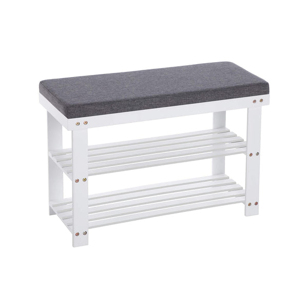 Schuhbank Sitzbank 2-stufig 150kg 71x29x49cm Bambus Weiss Grau