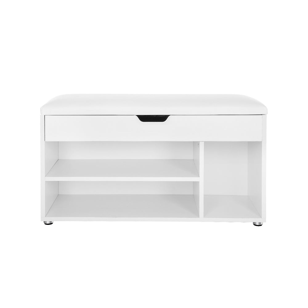 Schuhbank Sitzbank mit Kissen 2 Regale Weiss